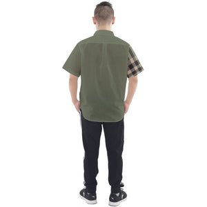 Military Green Plaid Men's Short Sleeve Shirt
