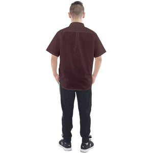 Maroon Plaid Solid Men's Short Sleeve Shirt
